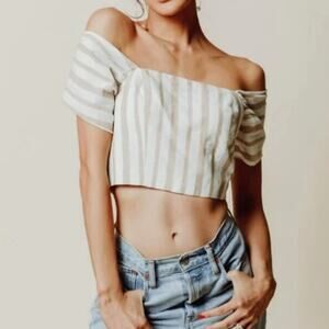 Chriselle Lim for J.O.A. Crop Tank Top w/Tie Tan Cream Stripe L